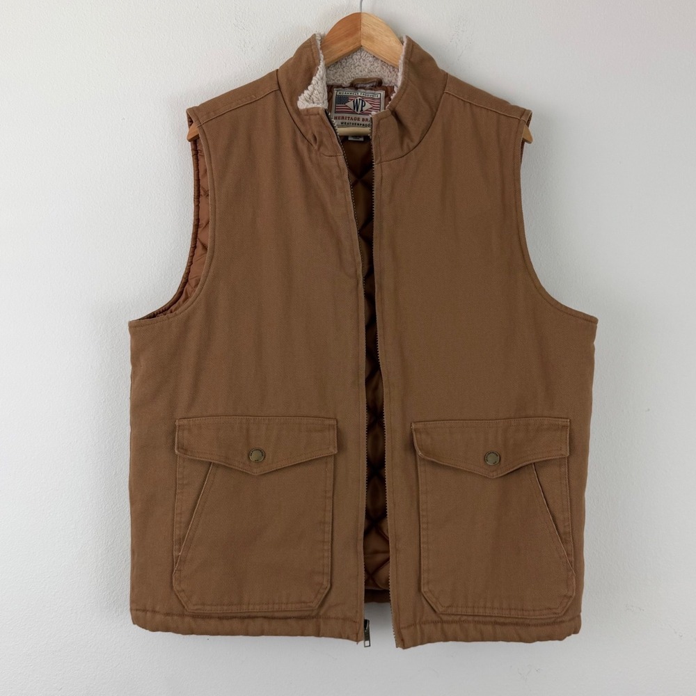 Weatherproof Heritage Brand Mens Brown Canvas Quilted Lined Workwear Vest Large